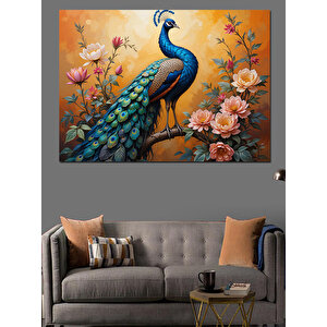 Çiçekler Arasında Tavus Kuşu Dekoratif Kanvas - Mdf Ahşap Tablo
