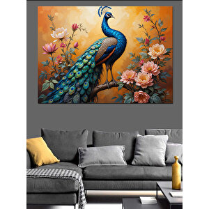 Çiçekler Arasında Tavus Kuşu Dekoratif Kanvas - Mdf Ahşap Tablo 100x140 cm