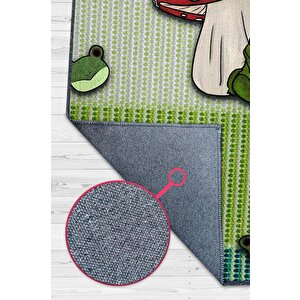 Şaşkın Kurbağa Yeşil Renkli Minimalist Mutfak Halısı Kurbağa Baskılı Özel Tasarım Halı 80x120 cm