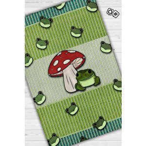 Şaşkın Kurbağa Yeşil Renkli Minimalist Mutfak Halısı Kurbağa Baskılı Özel Tasarım Halı 160x240 cm