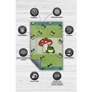 Homshtag Şaşkın Kurbağa Yeşil Renkli Minimalist Mutfak Halısı Kurbağa Baskılı Özel Tasarım Halı