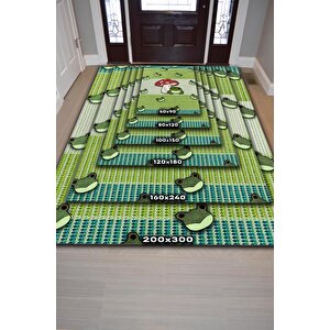 Homshtag Şaşkın Kurbağa Yeşil Renkli Minimalist Mutfak Halısı Kurbağa Baskılı Özel Tasarım Halı