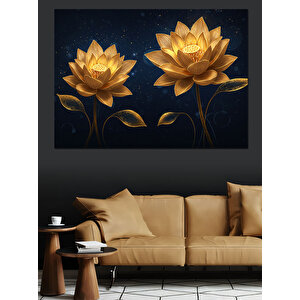 Altın Lotus Çiçek Heykeli Dekoratif Kanvas - Mdf Ahşap Tablo 35x50 cm