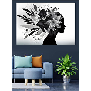 Çiçeklerden Kadın Portresi Dekoratif Kanvas - Mdf Ahşap Tablo