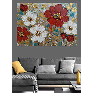 Kırmızı Beyaz Vintage Çiçekler Dekoratif Kanvas - Mdf Ahşap Tablo 25x35 cm