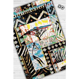 Afro Deco Geometrik Salon Halısı Etnik Desenli Halı Çok Renkli Oturma Odası Halısı 80x120 cm