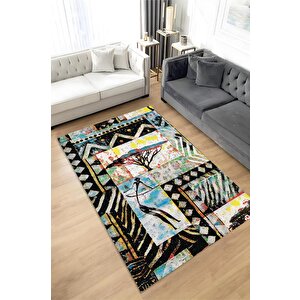 Afro Deco Geometrik Salon Halısı Etnik Desenli Halı Çok Renkli Oturma Odası Halısı 100x150 cm