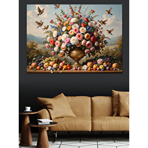 Renkli Çiçek Sepeti Dekoratif Kanvas - Mdf Ahşap Tablo 70x100 cm