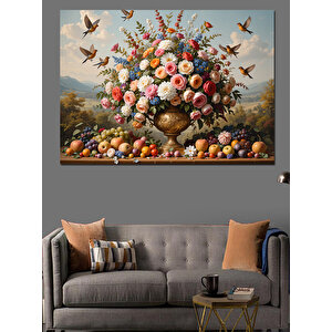 Renkli Çiçek Sepeti Dekoratif Kanvas - Mdf Ahşap Tablo 70x100 cm