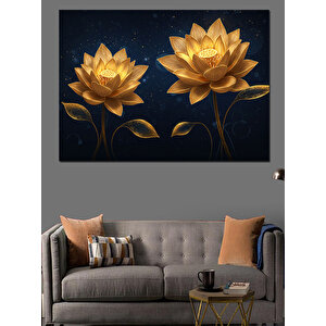 Altın Lotus Çiçek Heykeli Dekoratif Kanvas - Mdf Ahşap Tablo
