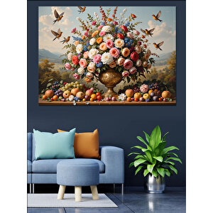 Renkli Çiçek Sepeti Dekoratif Kanvas - Mdf Ahşap Tablo 35x50 cm