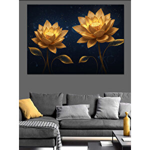 Altın Lotus Çiçek Heykeli Dekoratif Kanvas - Mdf Ahşap Tablo 70x100 cm