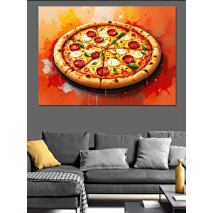 Lezzetli Büyük Pizza Dekoratif Kanvas - Mdf Ahşap Tablo 100x140 cm