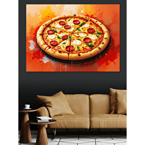 Lezzetli Büyük Pizza Dekoratif Kanvas - Mdf Ahşap Tablo 100x140 cm