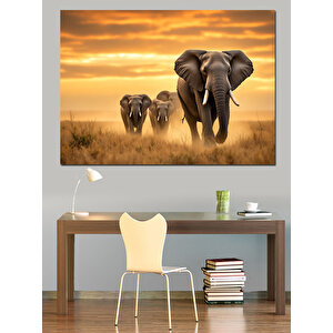 Yavru Fil Ve Anne Fil Dekoratif Kanvas - Mdf Ahşap Tablo 100x140 cm
