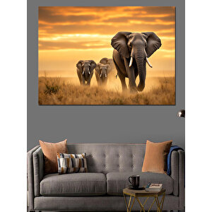 Yavru Fil Ve Anne Fil Dekoratif Kanvas - Mdf Ahşap Tablo 70x100 cm