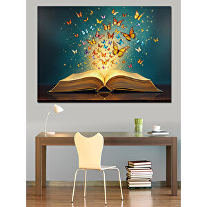 Kelebekler Çıkaran Kitap Dekoratif Kanvas - Mdf Ahşap Tablo 100x140 cm