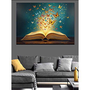 Kelebekler Çıkaran Kitap Dekoratif Kanvas - Mdf Ahşap Tablo 100x140 cm