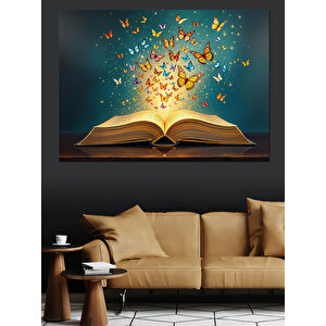 Kelebekler Çıkaran Kitap Dekoratif Kanvas - Mdf Ahşap Tablo 100x140 cm