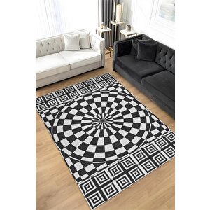 Damalı İllüzyon Geometrik Desenli Halı Siyah Beyaz Oturma Odası Halısı Modern Salon Halısı 120x180 cm