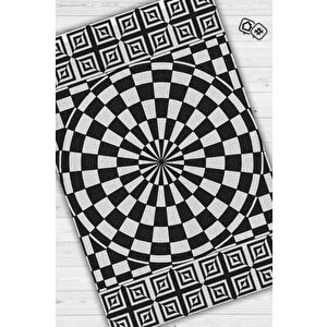 Damalı İllüzyon Geometrik Desenli Halı Siyah Beyaz Oturma Odası Halısı Modern Salon Halısı 120x180 cm