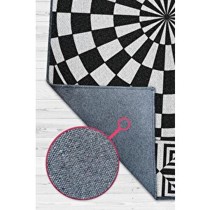 Damalı İllüzyon Geometrik Desenli Halı Siyah Beyaz Oturma Odası Halısı Modern Salon Halısı 120x180 cm