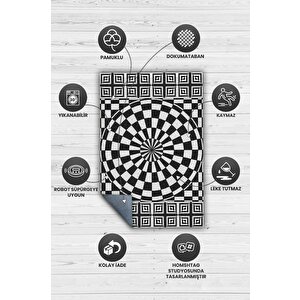Homshtag Damalı İllüzyon Geometrik Desenli Halı Siyah Beyaz Oturma Odası Halısı Modern Salon Halısı