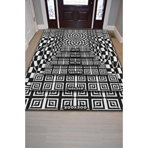 Homshtag Damalı İllüzyon Geometrik Desenli Halı Siyah Beyaz Oturma Odası Halısı Modern Salon Halısı