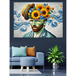 Çiçekli Şapkalı Sanatçı Portresi Dekoratif Kanvas - Mdf Ahşap Tablo 70x100 cm