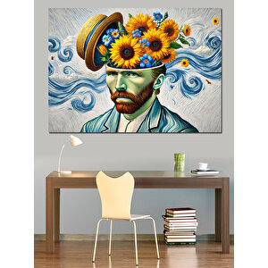 Çiçekli Şapkalı Sanatçı Portresi Dekoratif Kanvas - Mdf Ahşap Tablo 70x100 cm