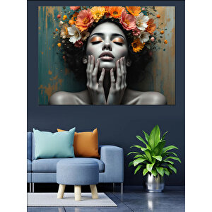 Çiçek Taçlı Kadın Dekoratif Kanvas - Mdf Ahşap Tablo 70x100 cm