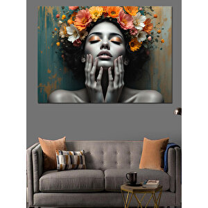 Çiçek Taçlı Kadın Dekoratif Kanvas - Mdf Ahşap Tablo 70x100 cm