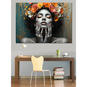 Çiçek Taçlı Kadın Dekoratif Kanvas - Mdf Ahşap Tablo 70x100 cm