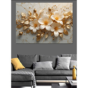 Altın Beyaz Çiçek Demeti Dekoratif Kanvas - Mdf Ahşap Tablo 50x70 cm