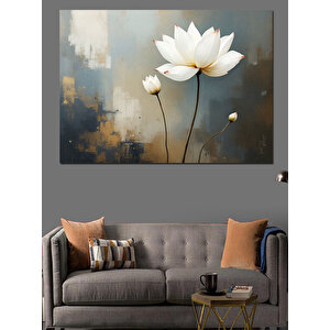 Zarif Beyaz Lotus Çiçeği Dekoratif Kanvas - Mdf Ahşap Tablo 100x140 cm