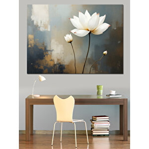 Zarif Beyaz Lotus Çiçeği Dekoratif Kanvas - Mdf Ahşap Tablo 100x140 cm