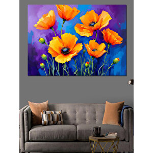 Canlı Turuncu Gelincik Çiçekleri Dekoratif Kanvas - Mdf Ahşap Tablo 100x140 cm
