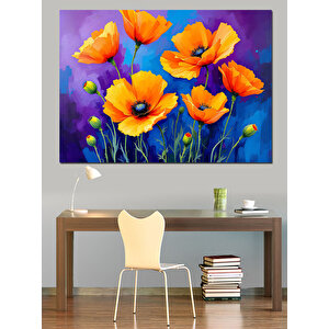 Canlı Turuncu Gelincik Çiçekleri Dekoratif Kanvas - Mdf Ahşap Tablo 100x140 cm