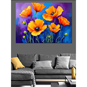 Canlı Turuncu Gelincik Çiçekleri Dekoratif Kanvas - Mdf Ahşap Tablo 100x140 cm