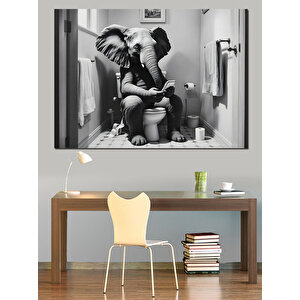 Siyah Beyaz Fil Yalnızlık Dekoratif Kanvas - Mdf Ahşap Tablo 70x100 cm