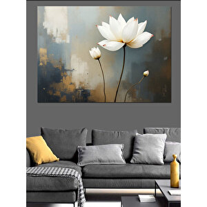 Zarif Beyaz Lotus Çiçeği Dekoratif Kanvas - Mdf Ahşap Tablo 70x100 cm