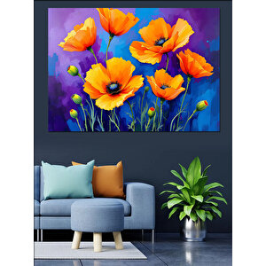 Canlı Turuncu Gelincik Çiçekleri Dekoratif Kanvas - Mdf Ahşap Tablo