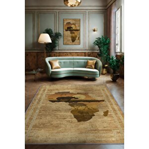 Art Deko Vintage Afrikalı Temalı Renkli Halı Etnik Afrika Haritası Desenli Halı Modern Halı 80x120 cm