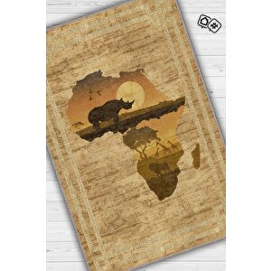Art Deko Vintage Afrikalı Temalı Renkli Halı Etnik Afrika Haritası Desenli Halı Modern Halı 80x120 cm