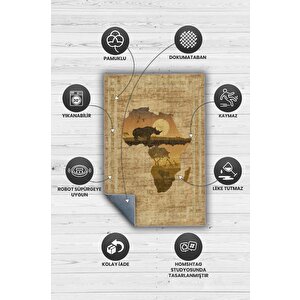 Homshtag Art Deko Vintage Afrikalı Temalı Renkli Halı Etnik Afrika Haritası Desenli Halı Modern Halı
