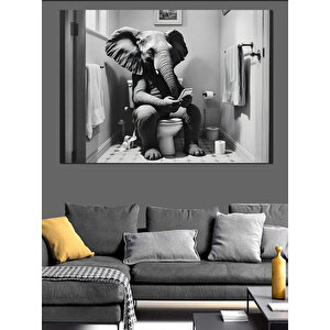 Siyah Beyaz Fil Yalnızlık Dekoratif Kanvas - Mdf Ahşap Tablo 100x140 cm