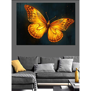 Altın Kanatlı Yalnız Kelebek Dekoratif Kanvas - Mdf Ahşap Tablo 50x70 cm