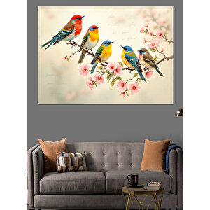 Kiraz Çiçeğinde Kuşlar Dekoratif Kanvas - Mdf Ahşap Tablo 50x70 cm
