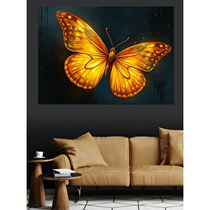 Altın Kanatlı Yalnız Kelebek Dekoratif Kanvas - Mdf Ahşap Tablo 100x140 cm