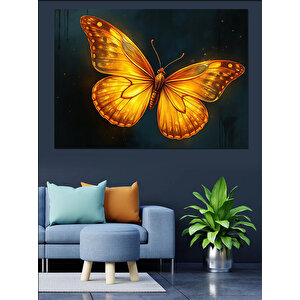 Altın Kanatlı Yalnız Kelebek Dekoratif Kanvas - Mdf Ahşap Tablo 100x140 cm